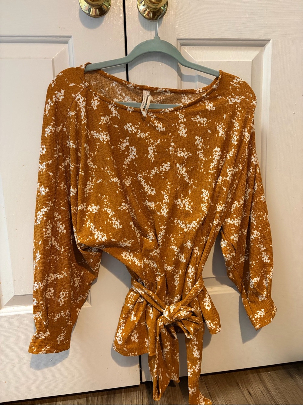 Anthropologie Mustard Floral Tie-Waist Tunic